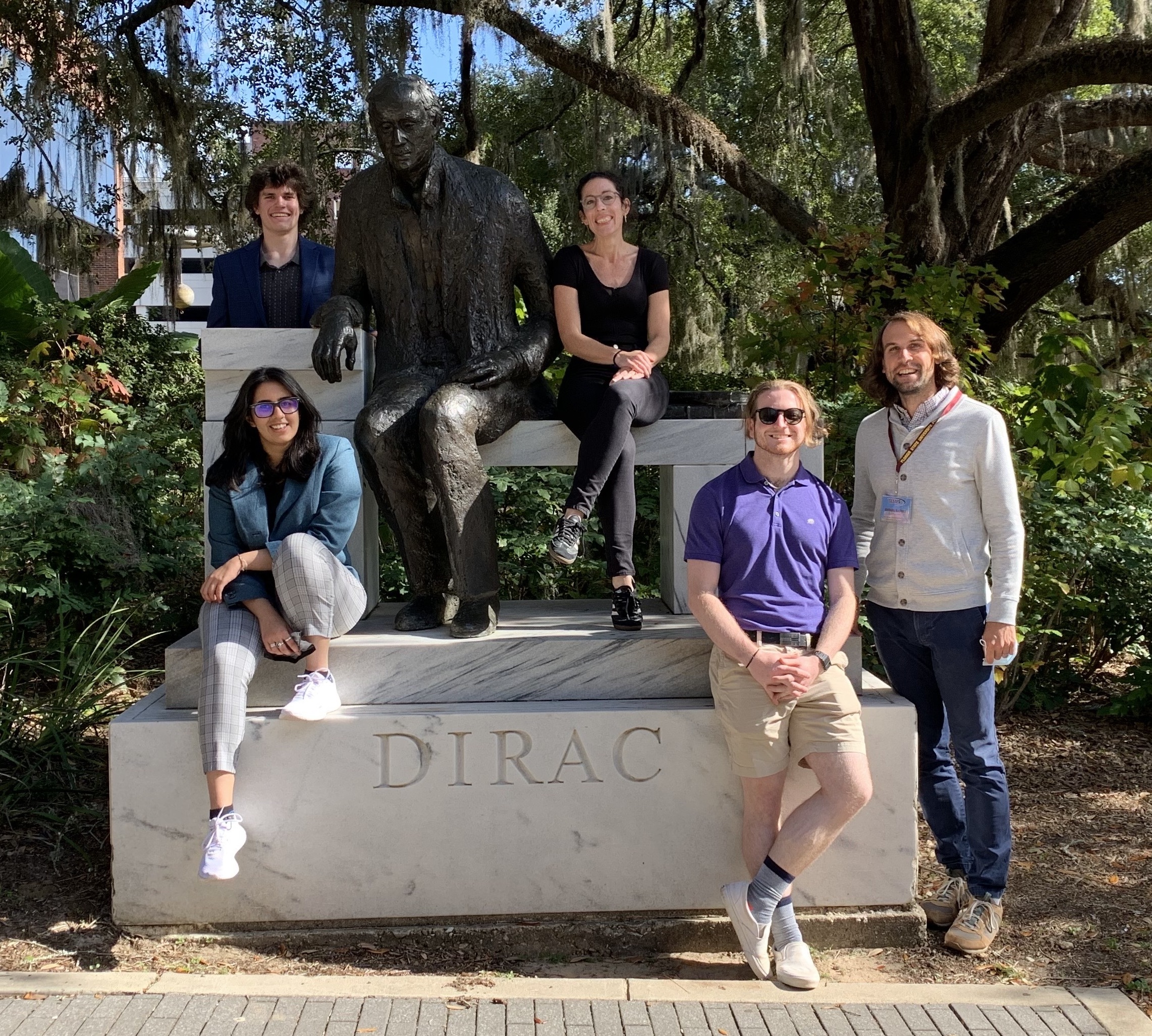 students at Dirac statue